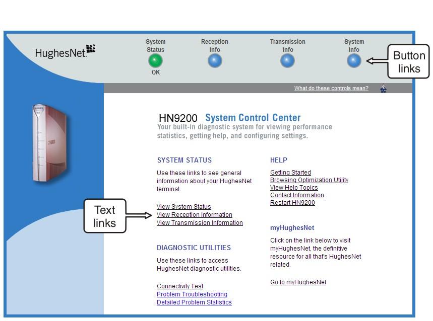 System Control Center Chapter 6 Figure 50: System Control Center home page Text links The System Control Center home page includes the following text links: System Status links View System Status