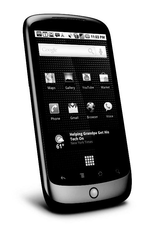 Nexus One Android OS 1 GHz Processor 500 MB RAM 16GB Data Storage 3-axis accelerometer, 3-axis