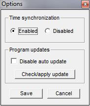 7 TRACKER OPTIONS Clicking the Options button on Tracker window will give the possibility to: Enable or disable time synchronization (Enabled is the default),