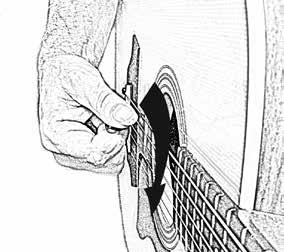 Picking refers to playing strings with a pick. Begin by playing all notes with a downstroke. Push the pick directly through the string, towards the floor.