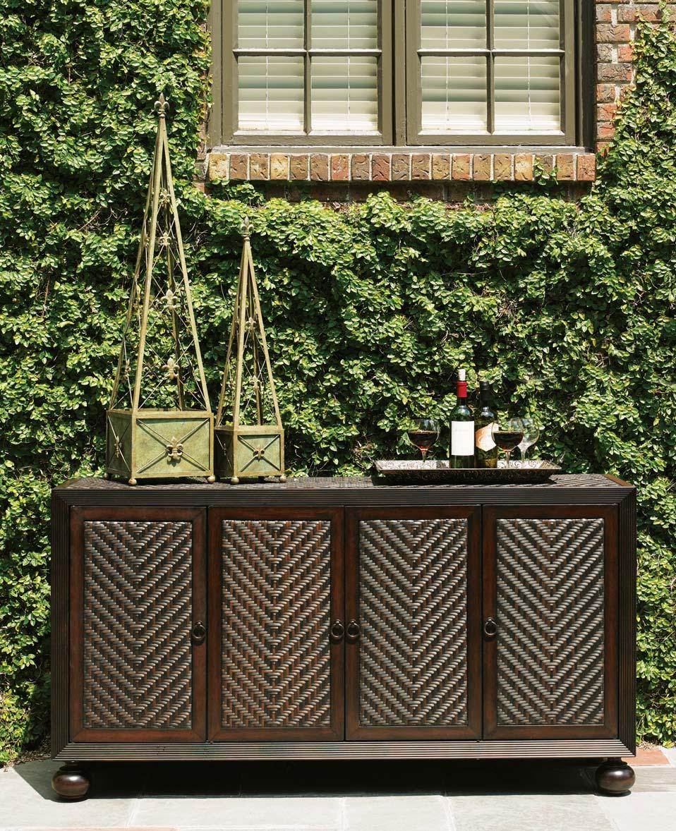 The Buffet features a refined chevron pattern of all-weather woven wicker,