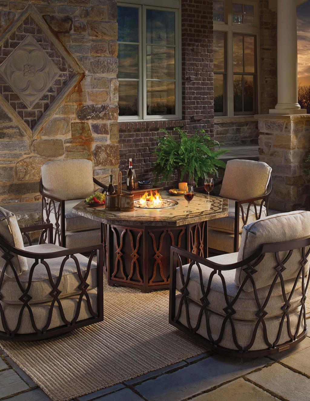 CS3235-10 Swivel Tub Chair The fire pit features an extraordinary pattern on the