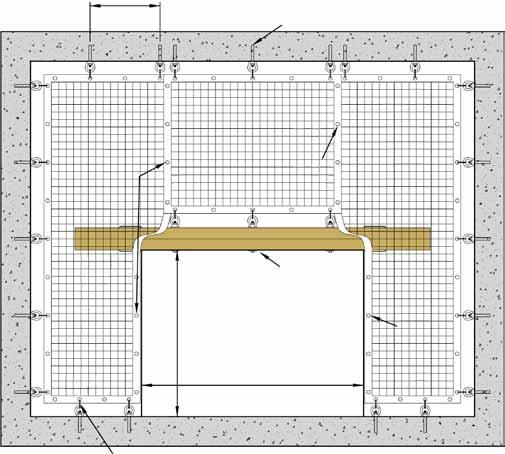 Step 5B 8-0 x 10-0 Vault Debris Netting Center Access Opening Application 2-0 (max) 5-1/2 Galvanized Wedge Anchor w/ Eyenut 4 x 4 Netting Anchor to Vault Ceiling 8 Cable Tie (6 max.