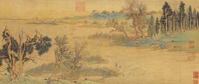This handscroll was done by Wen when he was 79 years old. This painting was based on the texts of Latter Ode on Red Cliff by Su Shi.