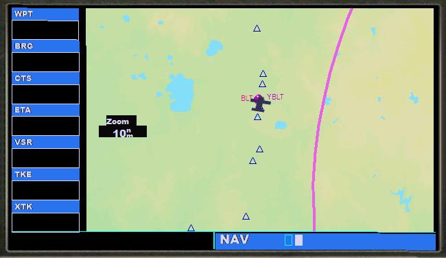 Moving anticlockwise from the top left, the components of the Default NAV page are: A WPT The next waypoint in your flight plan you are flying towards.