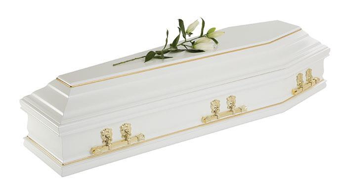 coffin + white finish with gold trim Imperial White