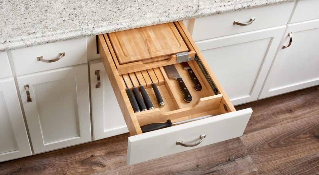NEW DESIGN kitchen 28 Combination Knife Holder/ Cutting Board Drawer Conveniently store your cutting board and knives together in one complete drawer system with Rev-A-Shelf