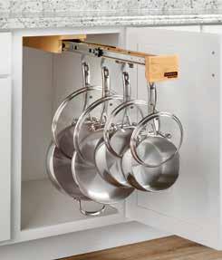 Designed for 14 to 22 cabinet depths, the patent pending Glideware kitchen 30 Pullouts feature up to seven adjustable hooks, solid wood construction in either maple or gray, and three slide