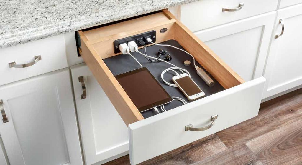Maple Charging Drawer kitchen 34 Charge all your electronics together in one complete drawer system with Rev-A-Shelf s 4WCDB Series Charging Drawer.
