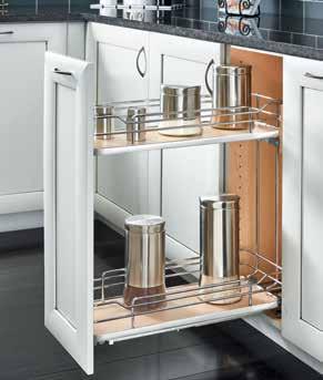 NOW WITH SOFT-CLOSE NEW SIZES FOR FULL ACCESS kitchen 38 Soft-Close Tiered Maple Wall Fillers Utilize the wasted space behind decorative wall fillers by converting them into soft-close storage