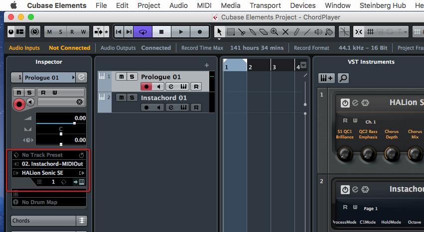 Example 4 - Cubase Insert instachord as a new instrument and change the MIDI input
