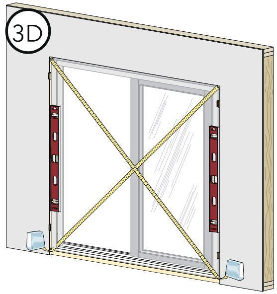 This is used to hold the window in place while shimming it plumb, level and square. 3E Note: DO NOT slide the bottom of the window into the opening, as sliding may damage the sealant lines. F.