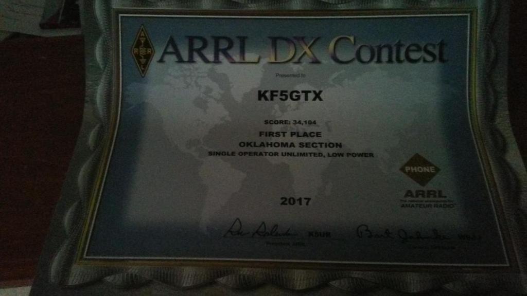 Congratulations to Bobby KF5GTX OM#7409 for Finishing 1 st Place in Oklahoma for his Category during the recent ARRL DX Contest!