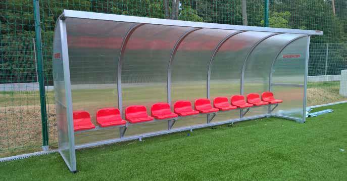 Football Shelters for substitutes, telescopic tunnel for stadium Shelter for substitutes with cellular polycarbonate cover The supporting structure made of powder coated steel profiles, bottom frame