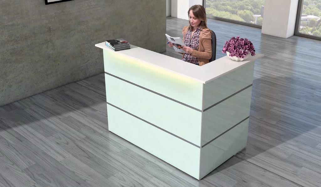 For additional storage space there is also a pedestal with three drawers. On these pages several examples are pictured of reception desk concept variations.
