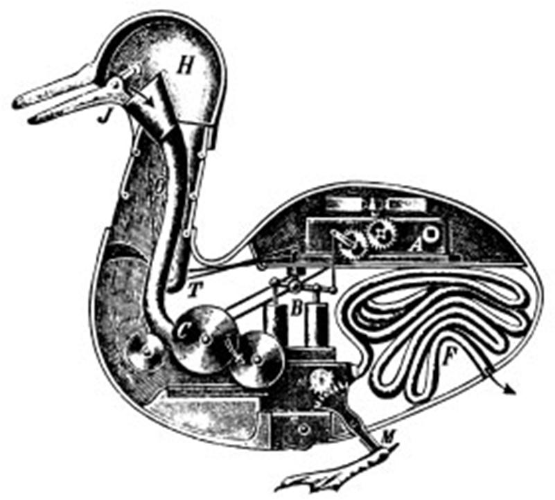 Duck of Vaucanson an complex artificial duck build by Jacqes de Vaucanson in 1738 pure