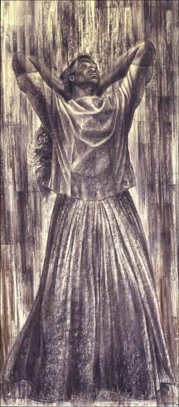 Charles White (1918-1979) Juba, 1962 Wolff crayon and ink on board 54" x 24" / 137.