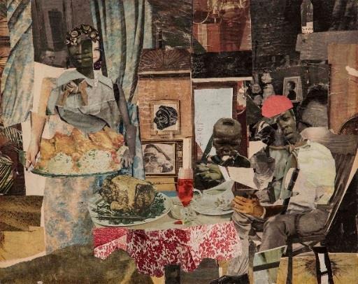 Romare Bearden (1911-1988) The Evening Meal of Prophet Peterson, 1964 collage of various papers on paperboard 12 1/2"