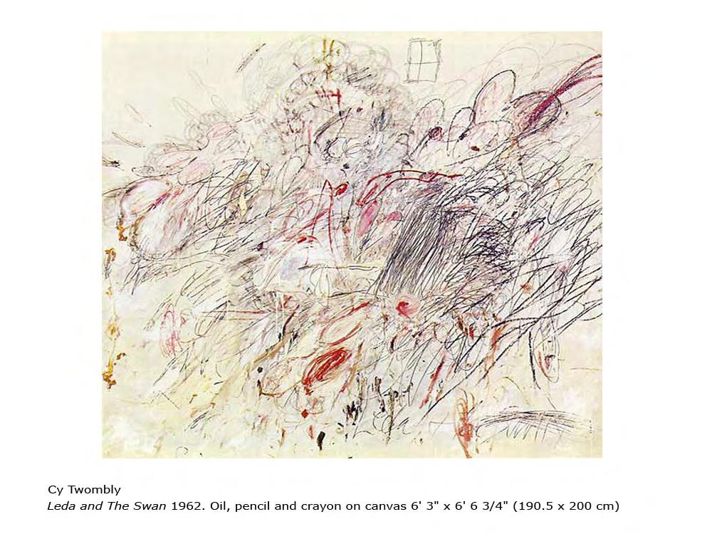Cy Twombly creates a happy, spontaneous feeling by using thin lines