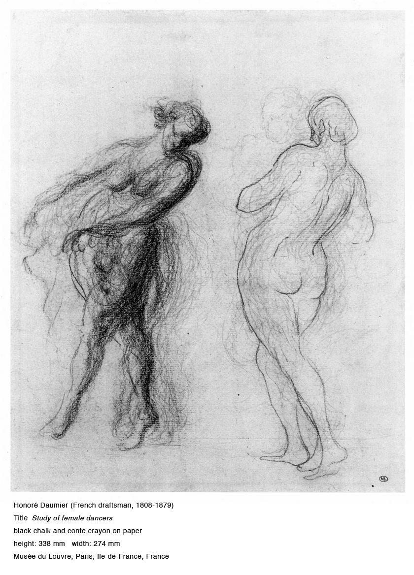 Honore Daumier Study of Female Dancers Black Chalk