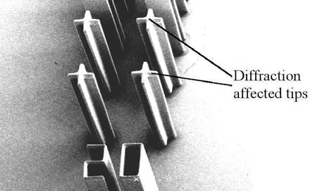 For these 1150μm high microstructure and compared with the cross pattern, the cylindrical tubes (close pattern) are more difficult to be developed.