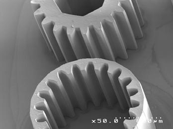 (G) SEM image of honeycomb structures with designed sidewall width of 6μm and a