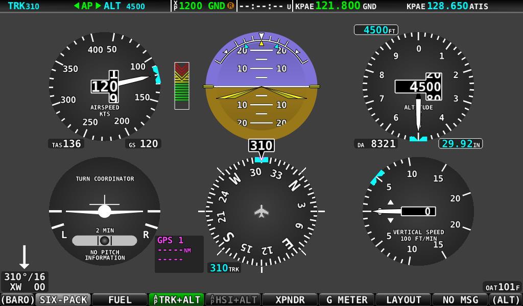 PFD Operation Six-Pack Presentation SkyView SE includes the traditional six-pack analog presentation of flight instruments as well as the EFIS tape-based display.