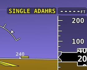 warning and ADAHRS CROSS CHK ERROR alert will persist in the Message Alert Area (above button 8).