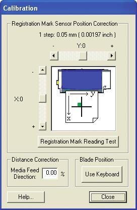 The position of the square may change based on the orientation of the design. (2) Click the Read Marks button to start manual reading of the registration marks. Calibration.