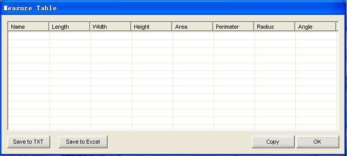 The measurement results and remark information are all listed in this measurement list. If you need to save measurement data, just click button or a "MeasureInfo.xls" Excel file.