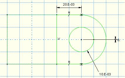 01 m. c. Dimension the vertical distance between the center of the circle and the perimeter point. Edit this dimension so that the distance is 0.