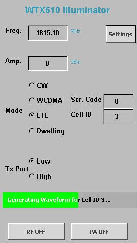 Procedures This section contains steps for configuring WTX-610 ILLuminator to generate LTE signal as depicted in (Figure 5), In the Freq. Textbox, type in the desired signal frequency = 1815.