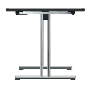 2910/0 2956/9 2910 T-leg frame with double column, round steel tube, chromed, table top surface HPL or beech veneer, various edges, optionally equipped