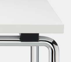 2237 Square steel tube frame chromed, table top surface HPL or beech veneer, adjustable gliders, various optional edges, coated frame, table top or edge stained, further options 2247