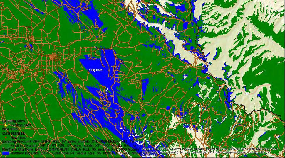 Predicted Vehicle VHF Coverage Map Northern Big Horn