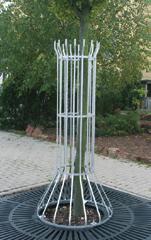 Tree guard Tree guard Flat bar steel 16 x 8 mm Above-ground height approx. 1800 mm Two half cages, connected by bolts Cage diameter: top approx. 500 mm center approx. 380 mm bottom approx.