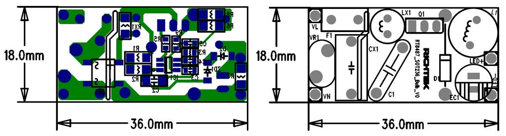6. PCB Layout The 8W LED driver application is build on a small single sided PCB.