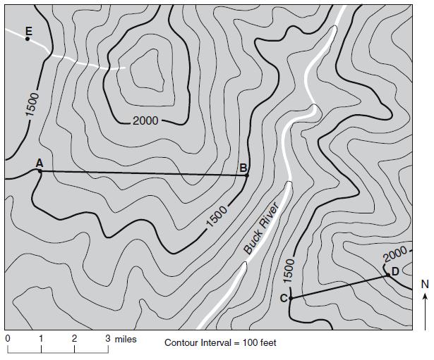 16. Base your answer to the following question on the topographic map below and on your knowledge of Earth science.