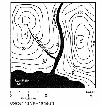 4. Base your answer to the following question on "the contour map below.