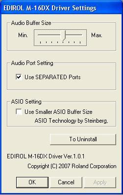 1 khz, or 44,100 samples per second. 5 Close the Preferences window. The M-16DX Driver Settings The M-16DX driver installer adds an M-16DX control panel to Windows, and a Preferences pane to Mac OS X.