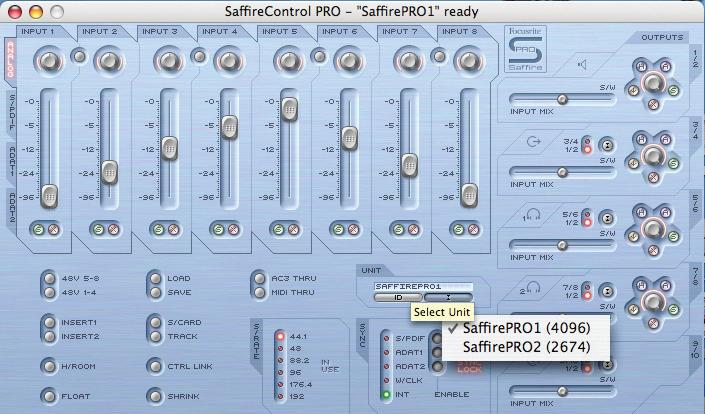 Having created half of your monitor mix on Saffire PRO 2 and sent it to Saffire PRO 1, you can then create the second half of your monitor mix on Saffire PRO 1 and route the whole thing to your