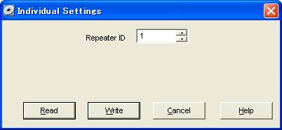 3. Repeater ID Setting Set the Repeater ID 1.Select Program > Individual Settings. 2.Set Repeater ID. 3.Confirm that the repeater is currently connected to a PC, and then click the Write button.