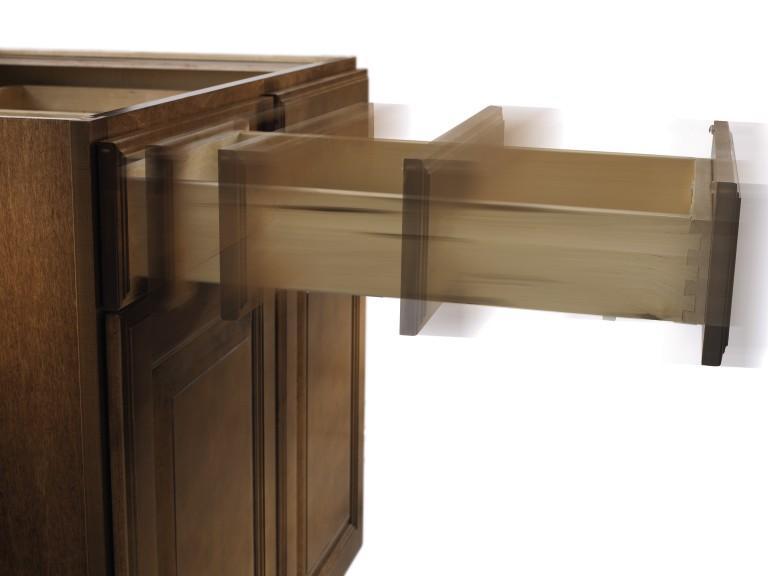 Concealed Full Extension drawer glides with Smart Stop available for Select & All Plywood construction options only.