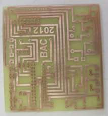 [2014 D&T MINOR PRODUCT] ELECTRONICS/MICROCONTROLLERS <<<<<<<< My design <<<<<<<< Photo 1: printed real PCB circuit diagram example Photo 2: drilled example circuit as I lost my copy Photo 3: Halfway