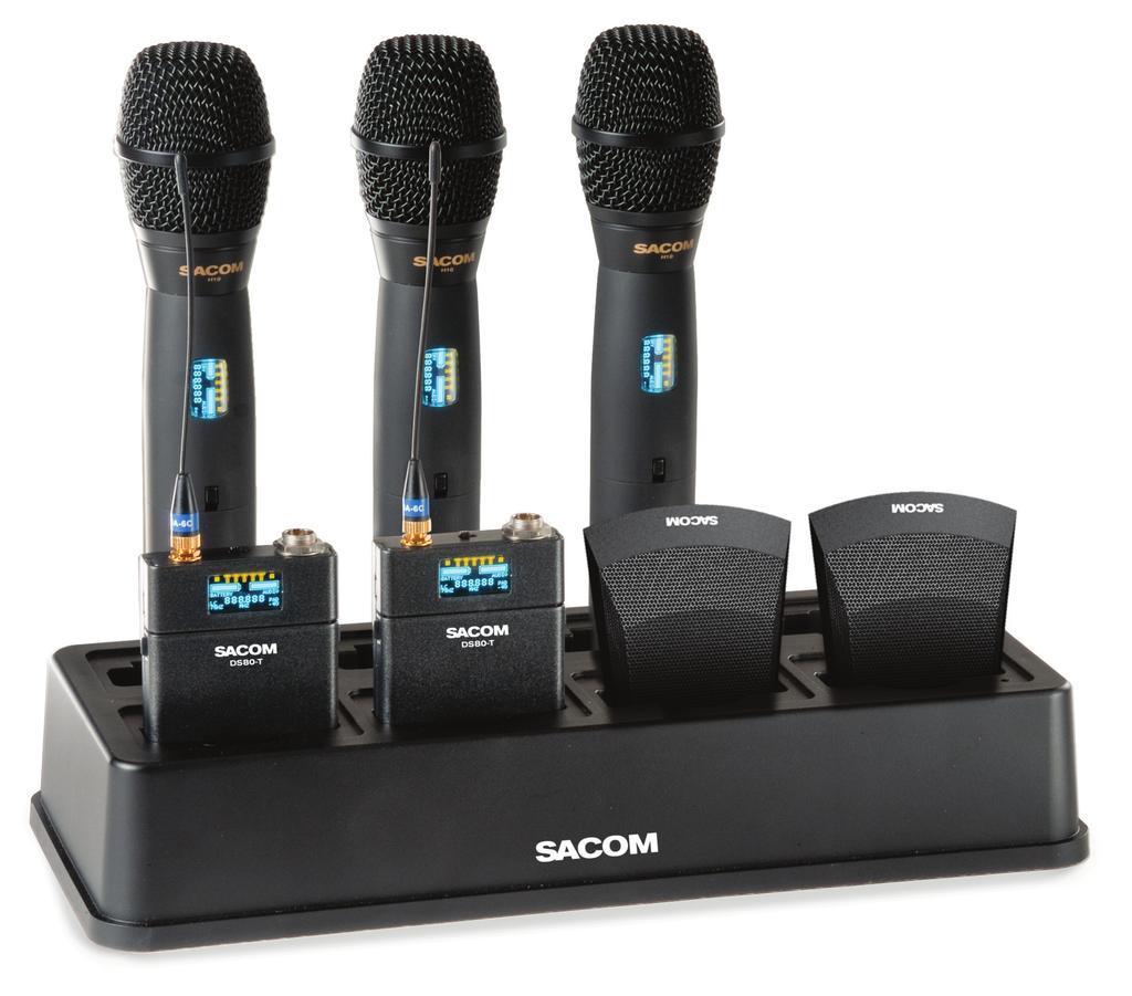 SACOM Mission-Critical AudioTM SACOM TM DS000 Docking Station DS0- Docking Station Docking Station Features: -Bay docking station standard with every receiver Charges standard NiMH AA batteries.