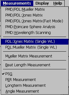 wavelength measurements: PMD/PDL:Jones Matrix, PMD/PDL:Jones Matrix (Fast Mode) or PMD/PDL:Mueller Matrix. (Figure 24).