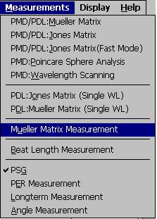 Figure 36 Mueller Matrix measurement selection For a pigtailed DUT, connect a reference patchcord between the PG output and the PA input to measure the reference matrix.