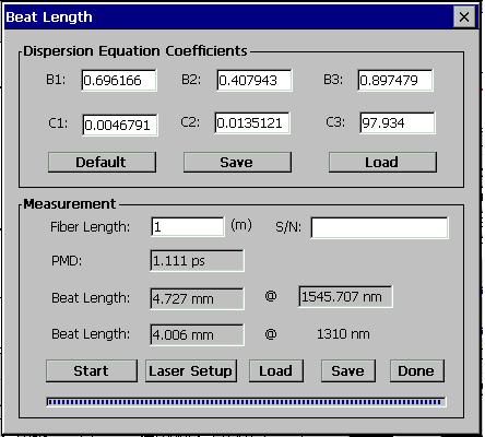 Figure 41 Beat Length Measurement Interface Input the length and serial number of the fiber under test.