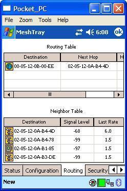 Chapter 4: MeshTray Figure 4-16 MeshTray Routing Tab Routing Table The Routing Table displays the MAC address for the Destination node and the node to be utilized for the Next Hop, the number of Hops