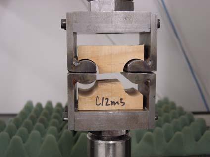 placed securely in tensile grips, as shown below in Figure 2, and loaded at a constant rate of 2.5mm/min until failure. Only maximum load was recorded. 2.3 Failures or Fractures Failures were classified by visually examining the fracture pattern of the failed specimen.